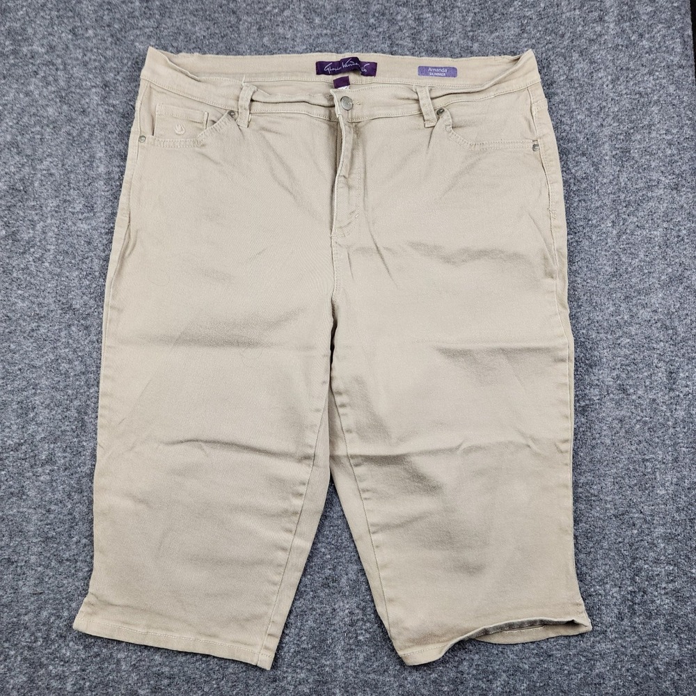 Gloria Vanderbilt Amanda Skimmer Shorts Women 16W Khaki Tan Stretch High Rise
